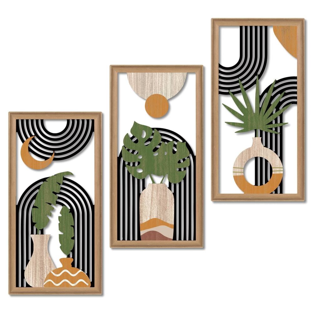 Boho Abstract Wall Art Set Of 3, Modern Minimalist Wooden Wall Decor,🥰